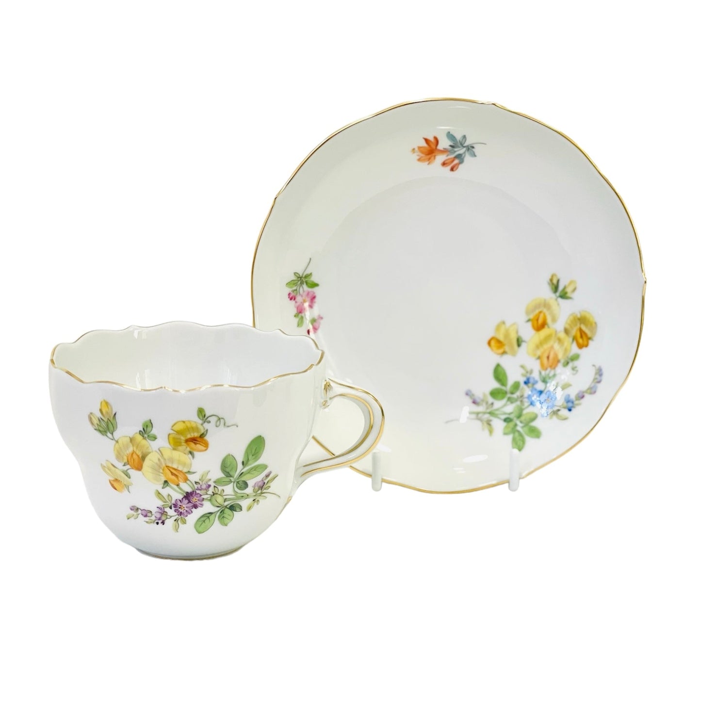 Meissen Coffee Cup & Saucer, Yellow Flower