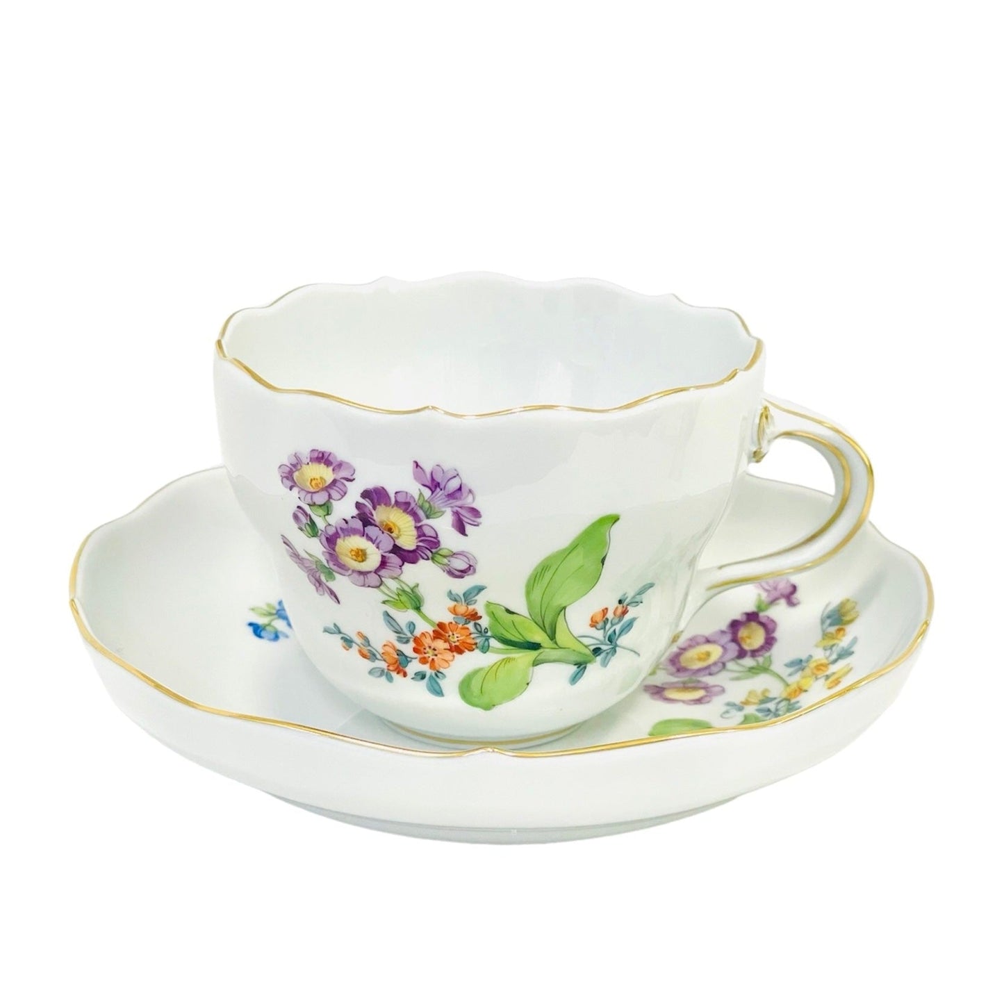 Meissen Coffee Cup & Saucer, Purple Flower