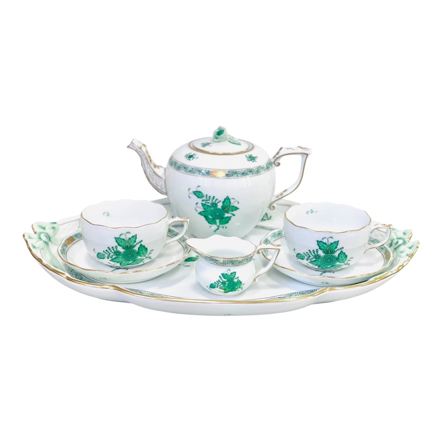 Herend Apponyi Green Tea Set for Two, 7 Pieces