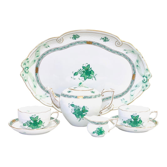 Herend Apponyi Green Tea Set for Two, 7 Pieces