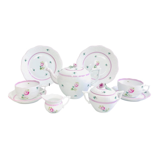 Herend Vienna Rose Pink Tea Set for Two, 9 Pieces