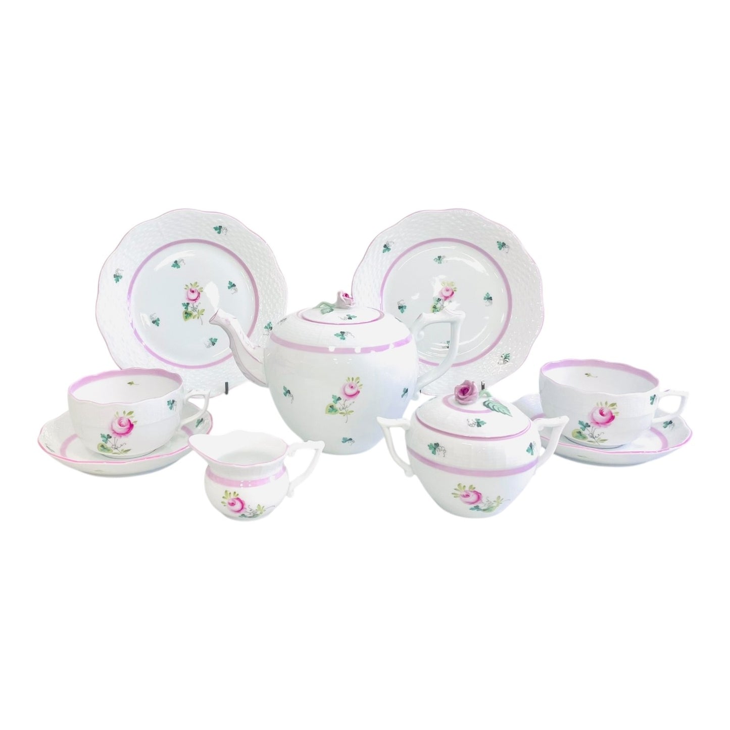 Herend Vienna Rose Pink Tea Set for Two, 9 Pieces
