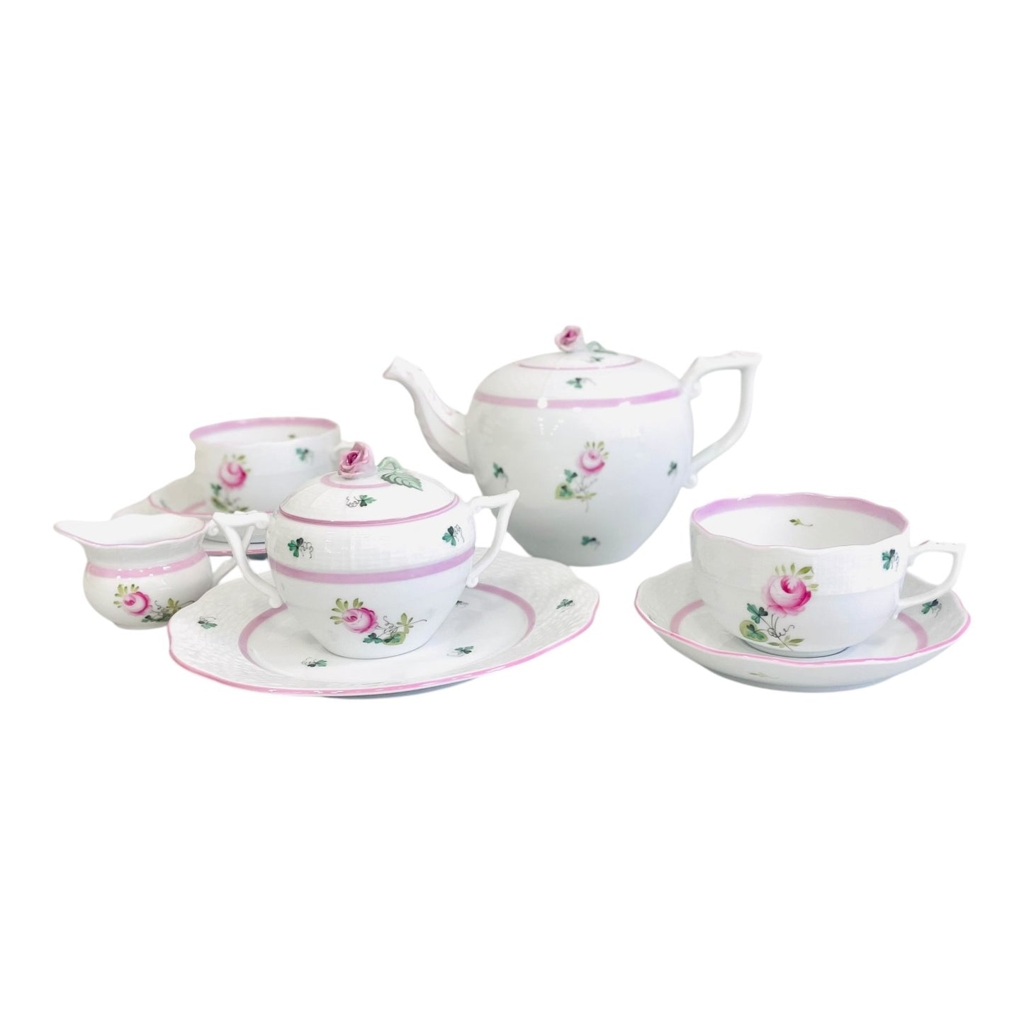 Herend Vienna Rose Pink Tea Set for Two, 9 Pieces