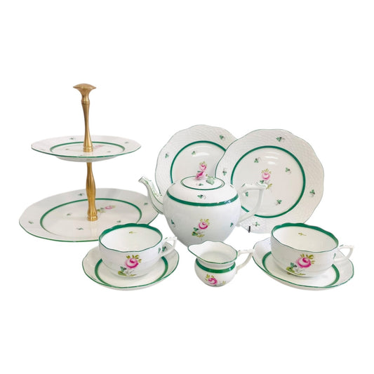 Herend Vienna Rose Afternoon Tea Set for Two, 9 Pieces