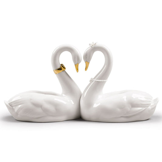 Lladró Endless Love Swans Figurine - Golden Luster