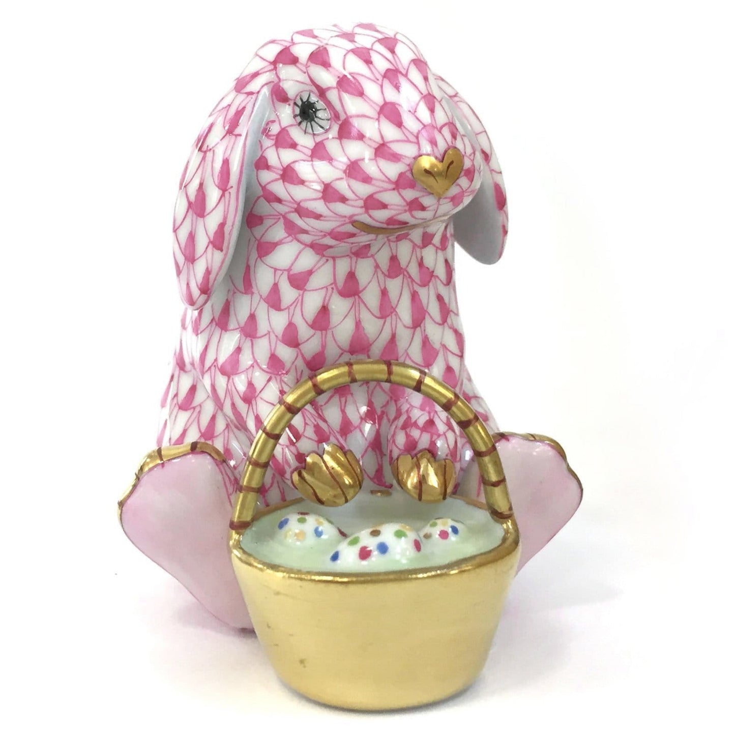 Herend Bunny with Basket Fishnet Figurine