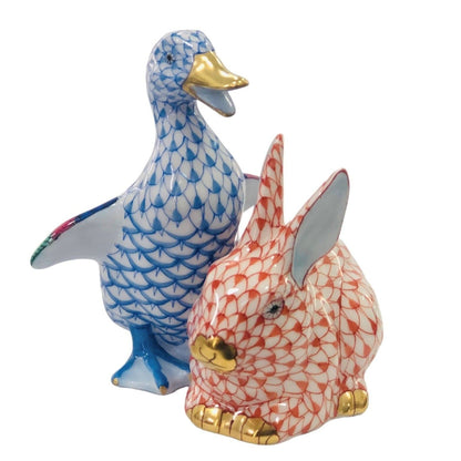 Herend Duckling & Bunny Fishnet Figurine