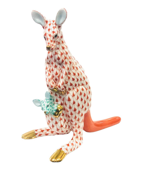 Herend Kangaroo & Baby Fishnet Figurine