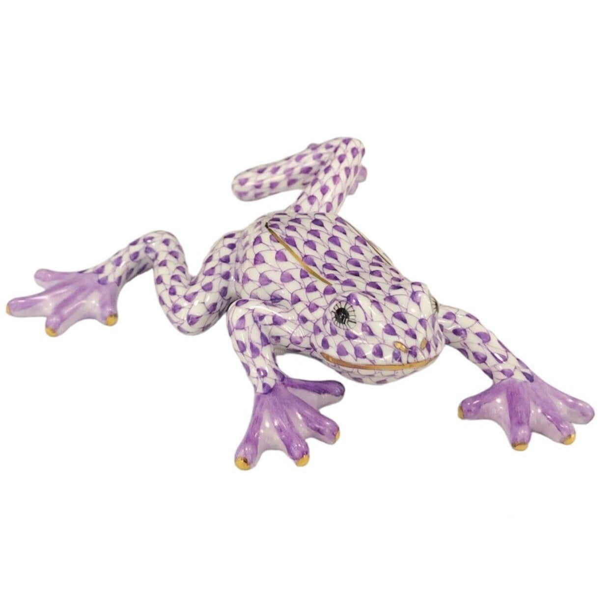 Herend Reaching Frog Fishnet Figurine