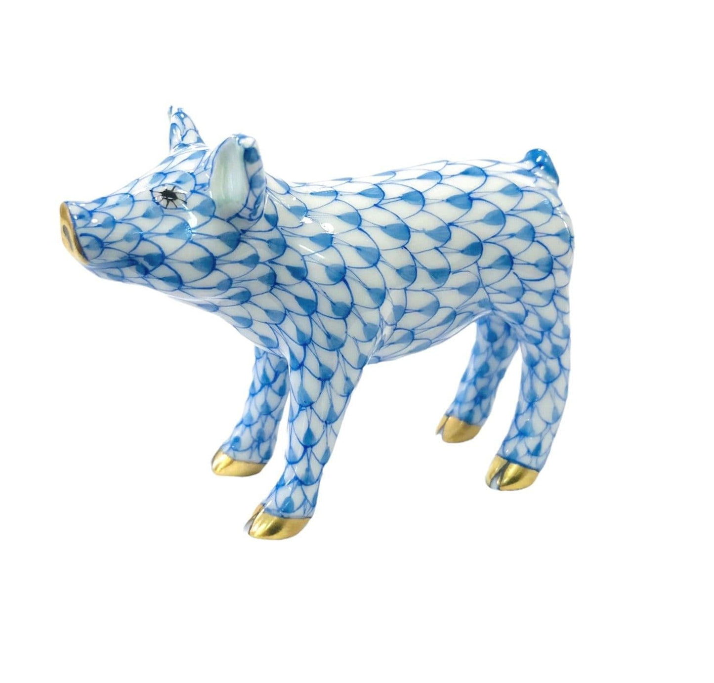 Herend Smiling Pig Fishnet Figurine